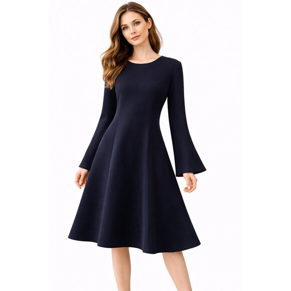 Lafayette 148 New York Dresses & Skirts - Lafayette 148 New York Pleated A-Line Black MIDI Dress Size M Classic Minimalist